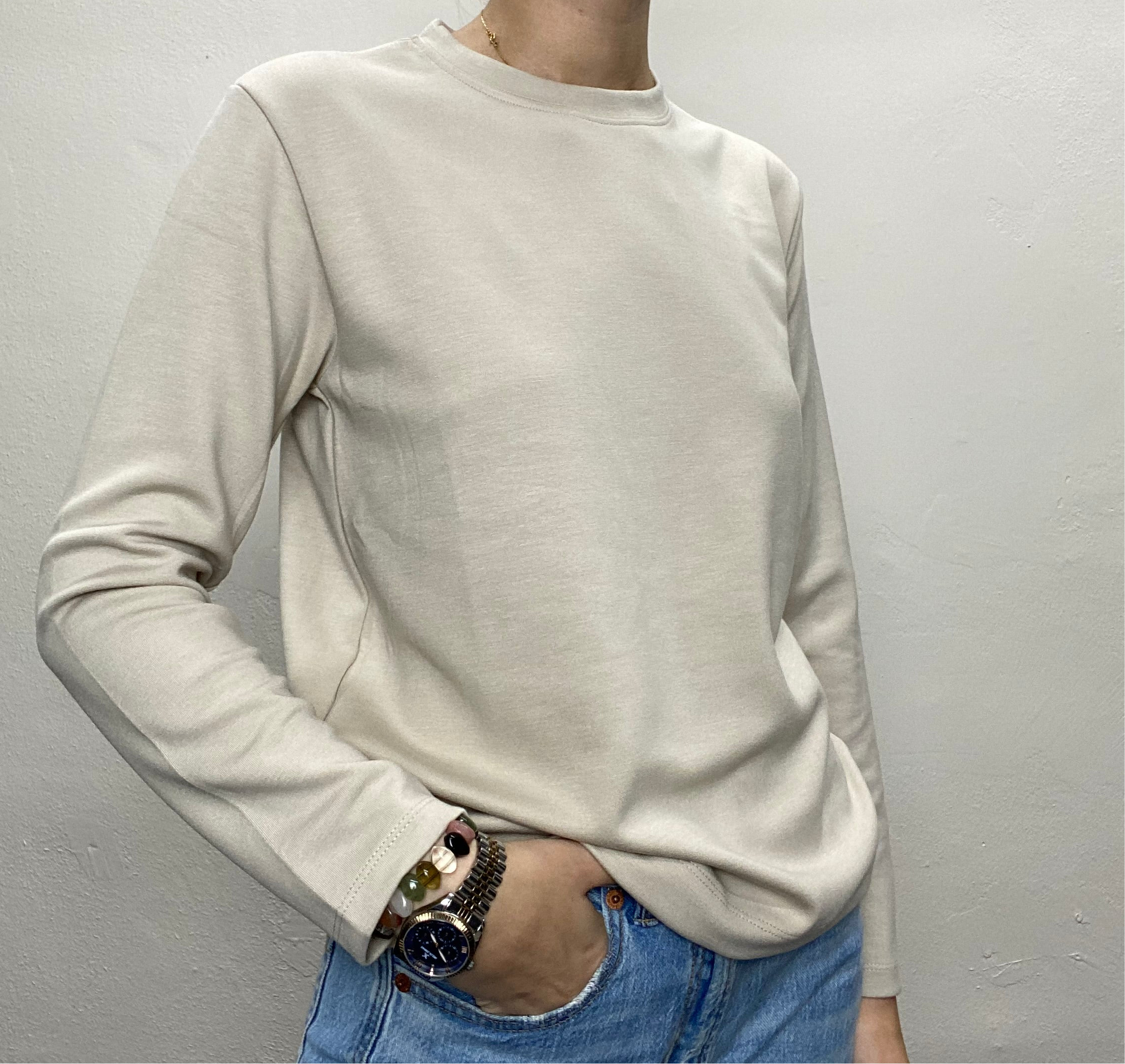 Uzun Kollu Sweatshirt - Krem
