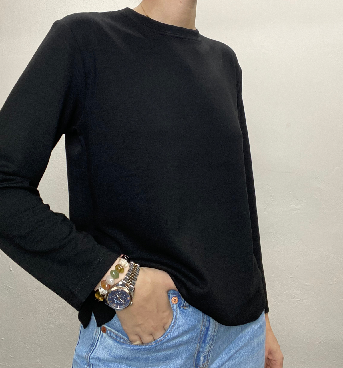 Uzun Kollu Sweatshirt - Siyah