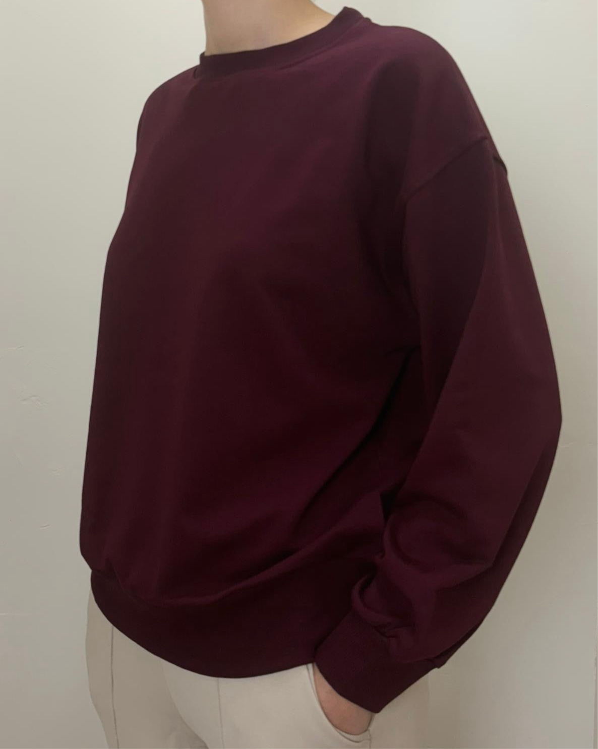 %100 Pamuk Bordo Sweatshirt - Kadın