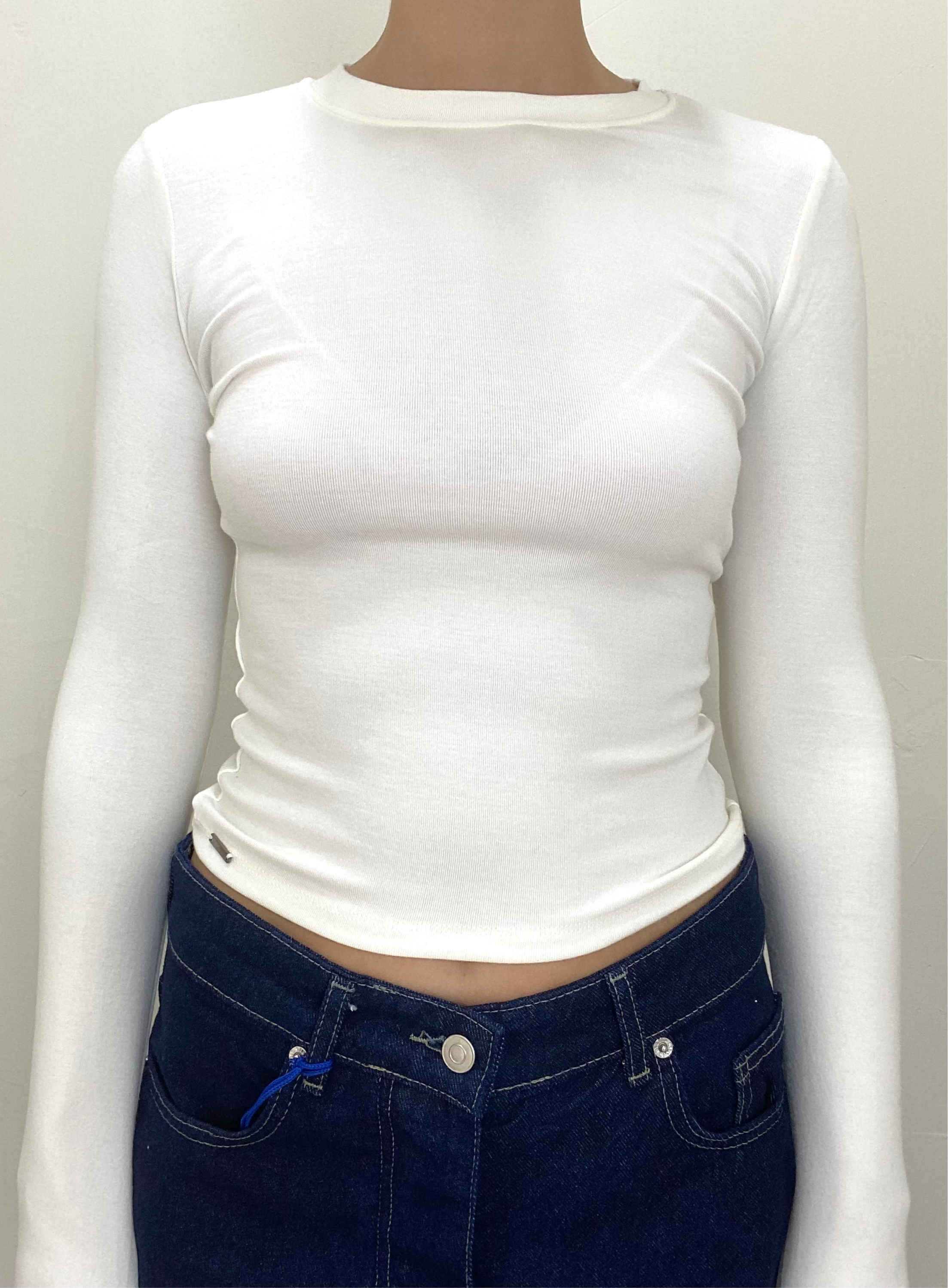 Beyaz Bisiklet Yaka Body - Kadın